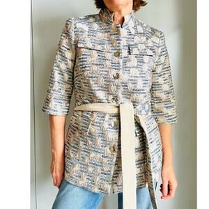 Doncaster Collection Womens Tweed Jacket Size 10 Blue Gold Holiday
